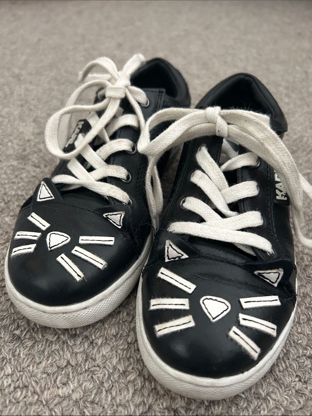 Karl Lagerfeld Kids Black and White Cat Face Lace-Up Sneakers